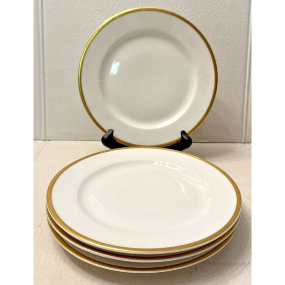 Vintage Vignaud Limoges (4) Bread Plates 7.5 “ White Gold Trim VIG64 France - Picture 1 of 6
